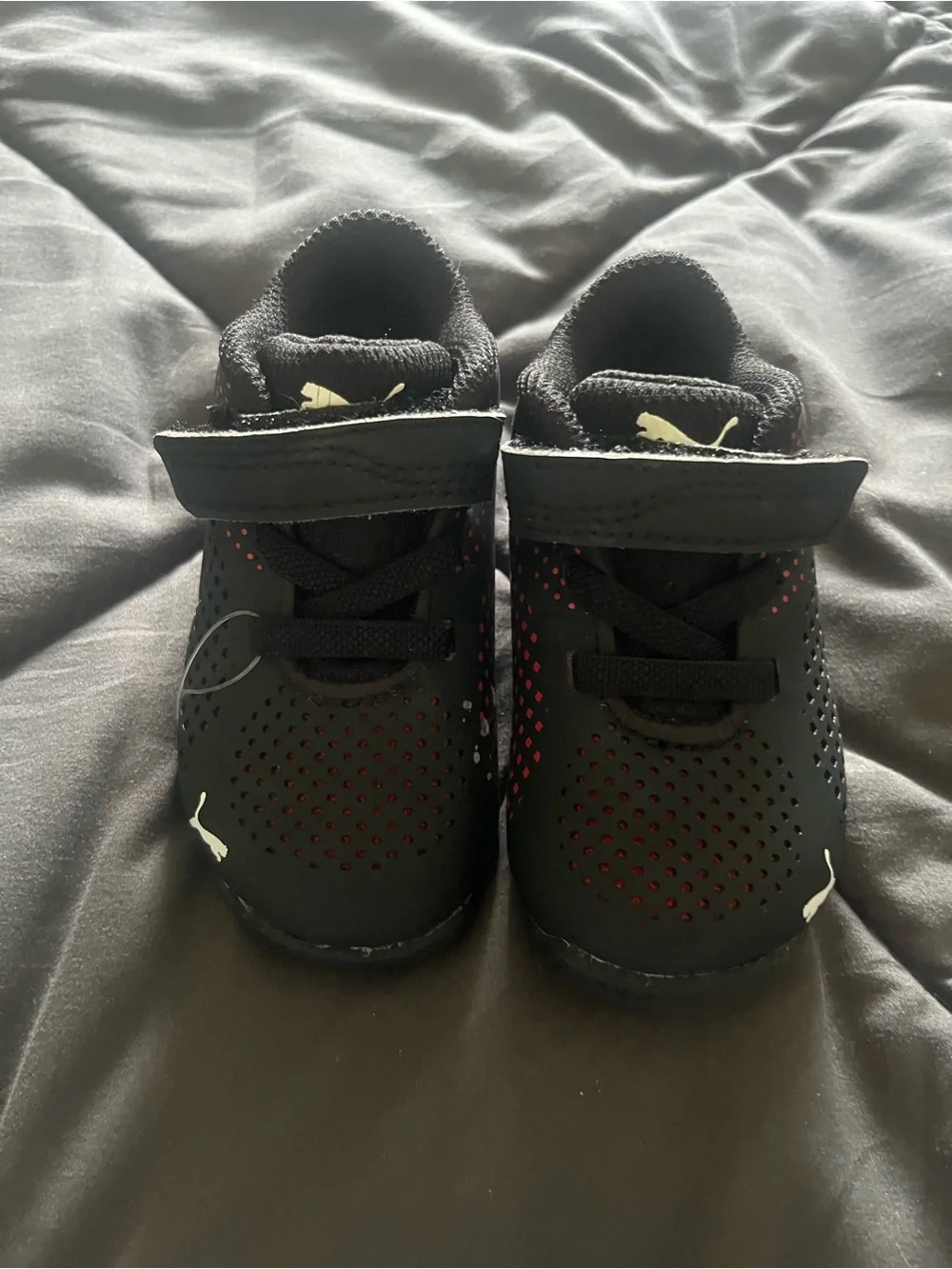 Puma Kids Black Sneakers with Red Underlay and White Puma Logos